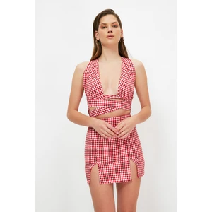 Trendyol Red Gingham Tkany komplet dolny