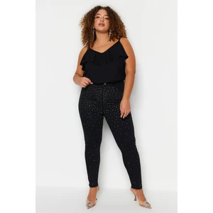 Trendyol Curve Black High Waist Stone Skinny Jeans