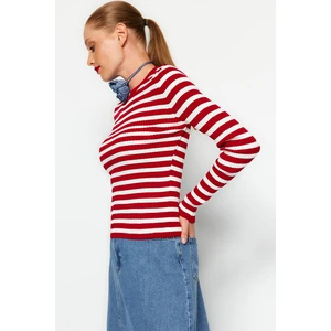 Trendyol Dark Red Basic Striped Knitwear Sweater