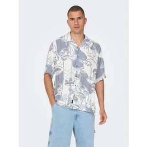 White and blue mens patterned short sleeve shirt ONLY & SONS D - Men