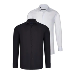 DUAL SET G726 DEWBERRY MEN'S SHIRTS-WHITE-BLACK