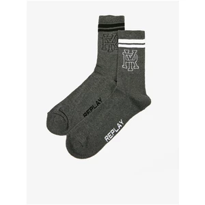 Set of two pairs of men's socks in dark gray Replay - Men