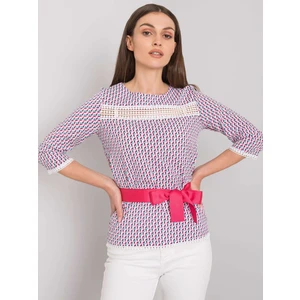 White and pink blouse with colorful patterns