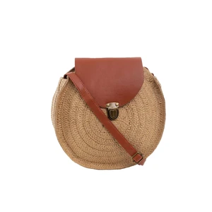 Round, woven dark beige handbag