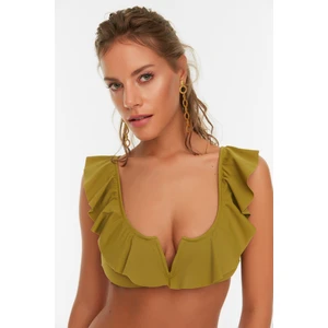 Trendyol Green Ruffle V Wire Detailed Bikini Top