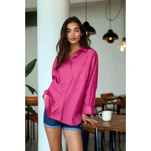 Trendyol Fuchsia Single Pocket Boyfriend/Bavlnené tkané tričko Wide Fit