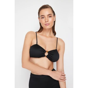 Trendyol Black Strapless Accessorized Textured Bikini Top