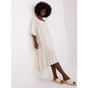 Light beige dress with frills and 3/4 sleeves