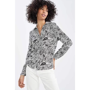 DEFACTO Regular Fit V Neck Long Sleeve Polka Dot Printed Blouse