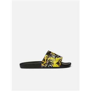 Versace Jeans Couture Fondo Yellow and Black Mens Patterned Slippers - Men