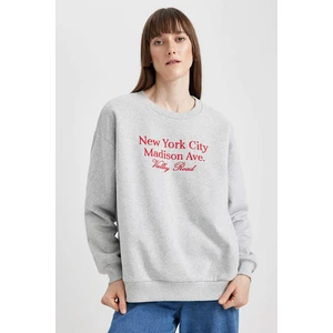 DEFACTO Relax Fit Crew Neck Slogan Printed Sweatshirt