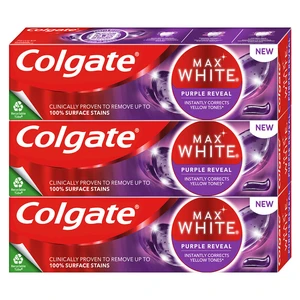 Colgate Max White Purple Reveal osviežujúca zubná pasta 3x75 ml