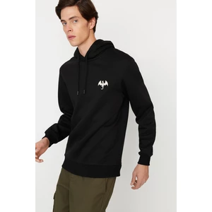 Trendyol Men's Black Regular Fit Embroidered Hooded Sweatshirt with Soft Pillows