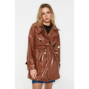 Trendyol Dark Brown Belted Shiny Trench Coat