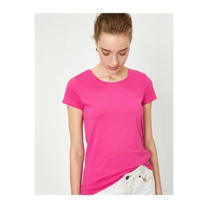 Koton Women's Pink Standard Fit Crew Neck Basic T-Shirt.