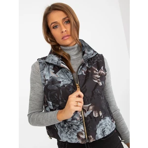 Women's short black vest with flowers