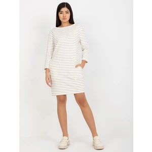 Ecru-beige women's basic striped dress from RUE PARIS