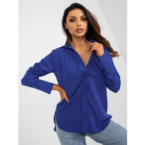 Women's cobalt blue classic shirt with long sleeves