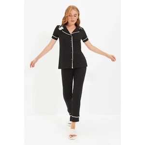 Trendyol Black Lamb Printed Knitted Pajamas Set