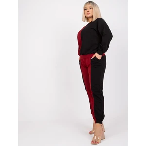 Plus size burgundy and black sweatshirt set made of Amishi cotton