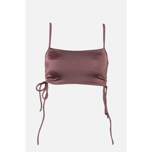 Trendyol Brown Pleated Bikini Top