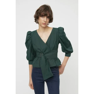 Trendyol Dark Green Tie Detailed Double Breasted Blouse