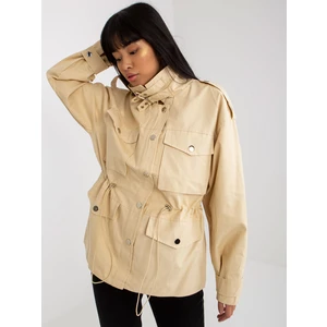 Light beige cotton transition jacket with ribbing