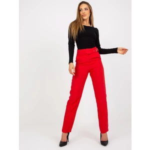 Červené látkové rovné kalhoty s kapsami