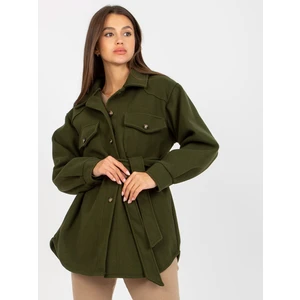 Khaki lady's coat with tie