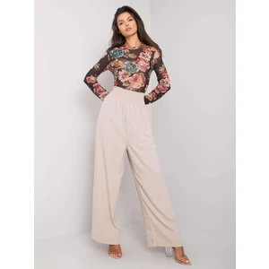 RUE PARIS High-waisted beige fabric trousers