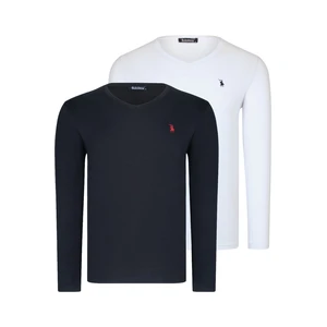 DUAL SET T8587 DEWBERRY V COLLAR MEN'S SWEATSHIRT-WHITE-BLACK