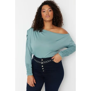 Trendyol Curve Green Knitted Scuba Shoulder Detailed Flexible Blouse