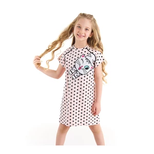 Denokids White Cat Girl Child Polka Dot Pink Dress