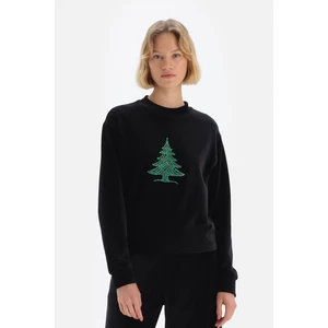 Dagi Black Tree Print Velvet Sweatshirt.