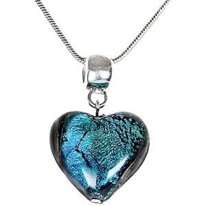 Lampglas Výjimečný náhrdelník Turquoise Heart s perlou Lampglas s ryzím stříbrem NLH5