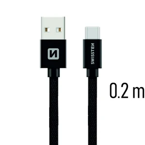 Adatkábel Swissten textil s USB-C konnektorral gyorstöltéssel, Black