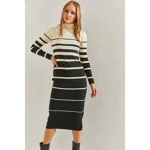 Bianco Lucci Women's Turtleneck Striped Long Knitwear Dress