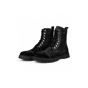 Ducavelli Military Genuine Leather Anti-slip Sole Lace-Up Long Suede Boots Black.