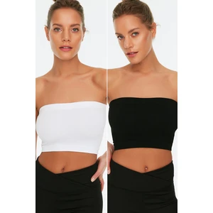 Trendyol Black & White 2-Pack Seamless/Seamless Corduroy Strapless Sports Bra