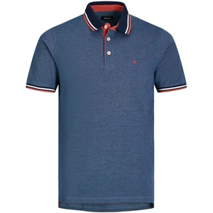 Jack&Jones PLUS Pánske polo triko Slim Fit JJEPAULOS 12143859 Denim Blue 4XL