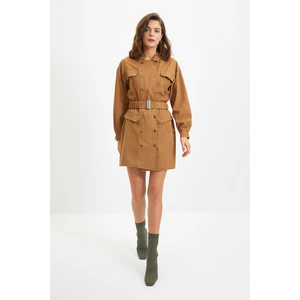 Trendyol Camel Belted Buttoned Dress