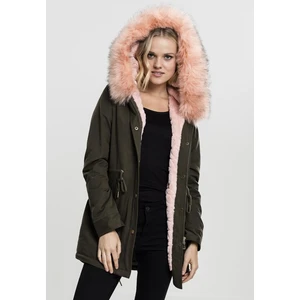 Ladies Peached Teddy Lined Parka darkolive