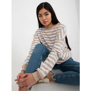 Beige and white basic women's striped sweatshirt by RUE PARIS