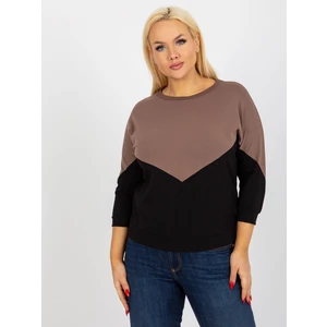 Basic brown and black cotton blouse plus size