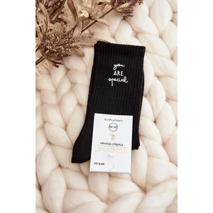 Women's plain socks with black lettering