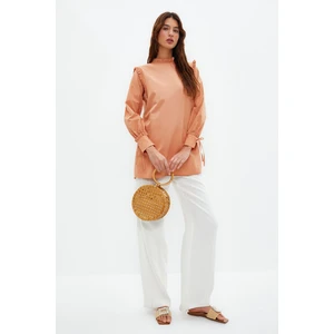 Trendyol Camel Shoulder and Cuff Frilly Woven Cotton Tunic