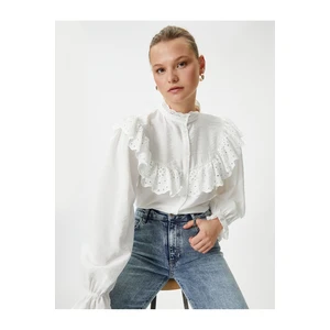 Koton Balloon Sleeve Shirt with Scallop Ruffles and Buttons