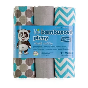 T-TOMI Pleny BIO bambusové 70x 70 cm, 3 ks, modré kuličky