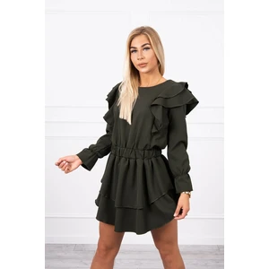 Dress with vertical flounces khaki