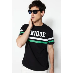 Trendyol Black Regular Cut Crew Neck Short Sleeve College Printed T-Shirt